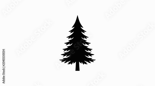 Fotografie Pine tree silhouette stands tall as a singular graphic element on a plain white background