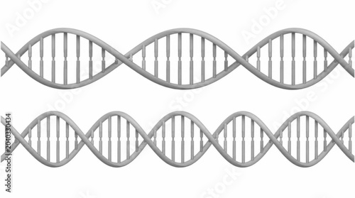 Three dimensional illustration of two DNA double helix strands isolated on white background.