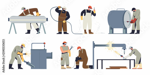 Foto Industrial Workers Illustration Vector Style Depicting Various Labor Tasks