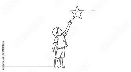Child Reaching for a Star - Continuous Line Drawing