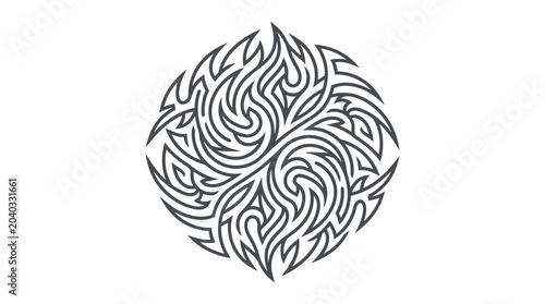 Circular abstract flame or vortex line art design.