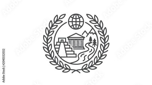 Fotografie Cultural heritage crest with ancient monuments and natural elements