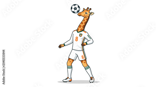 Fotografía Whimsical cartoon illustration of a tall giraffe soccer player skillfully headin