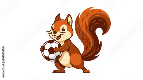Tableau sur toile Adorable cartoon squirrel enthusiastically holds a classic black and white socce