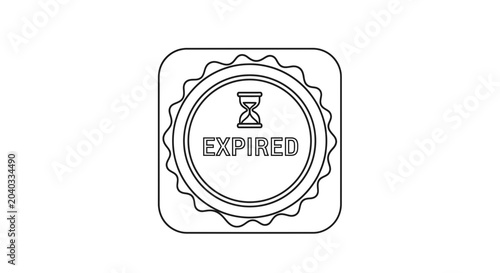 Expired stamp icon with hourglass, deadline concept, time's up symbol