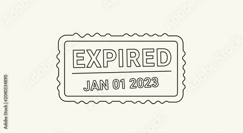 Expired Date Stamp Icon with Jagged Border - Line Art Illustration