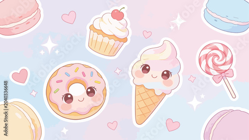 Kawaii Sweet Treats Vector Illustration Pattern