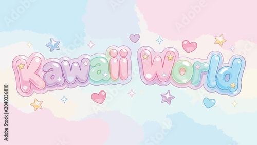 Kawaii World Bubble Lettering with Stars and Hearts