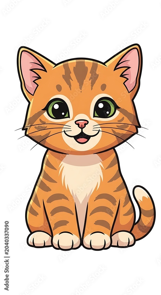 Obraz premium Cute orange tabby cartoon cat sitting.