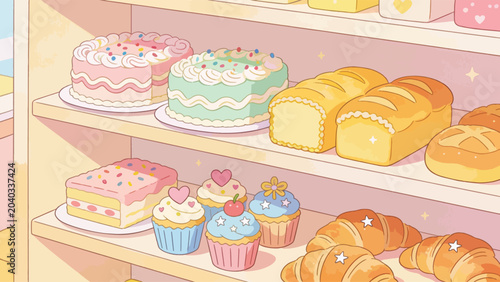 Sweet Bakery Display Pastel Desserts Vector