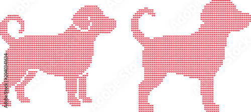 Two dog shapes made of red hearts, playful and cute