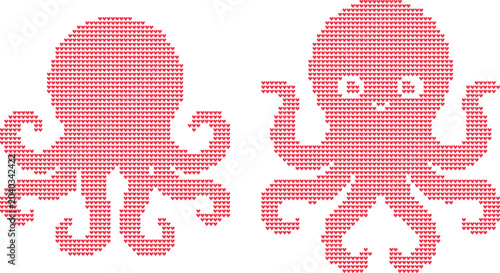 Tableau sur toile Two red octopuses heart pattern graphic design