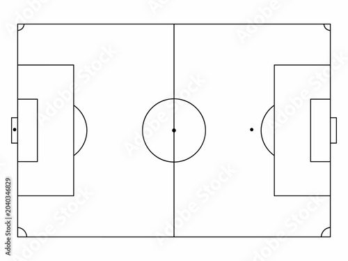 Tableau sur toile Detailed line drawing of a standard soccer football field layout with all markings and dimensions