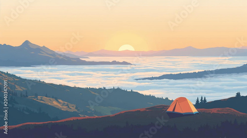Foto illustration of a breathtaking mountain landscape at sunrise
