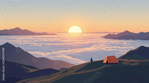 Foto illustration of a breathtaking mountain landscape at sunrise