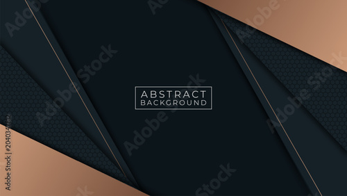 Dark Abstract Background with Copper Geometric Accents and Hexagon Texture