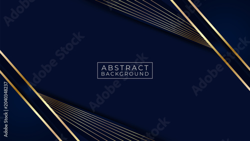 Luxury Dark Blue Abstract Background with Elegant Gold Diagonal Geometric Lines and Shapes