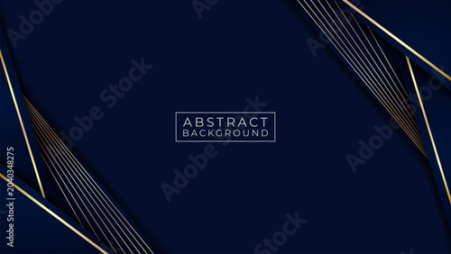Luxury Dark Blue Abstract Background with Elegant Gold Diagonal Lines and Geometric Layers