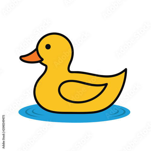 A cute yellow rubber duck swimming in blue water.