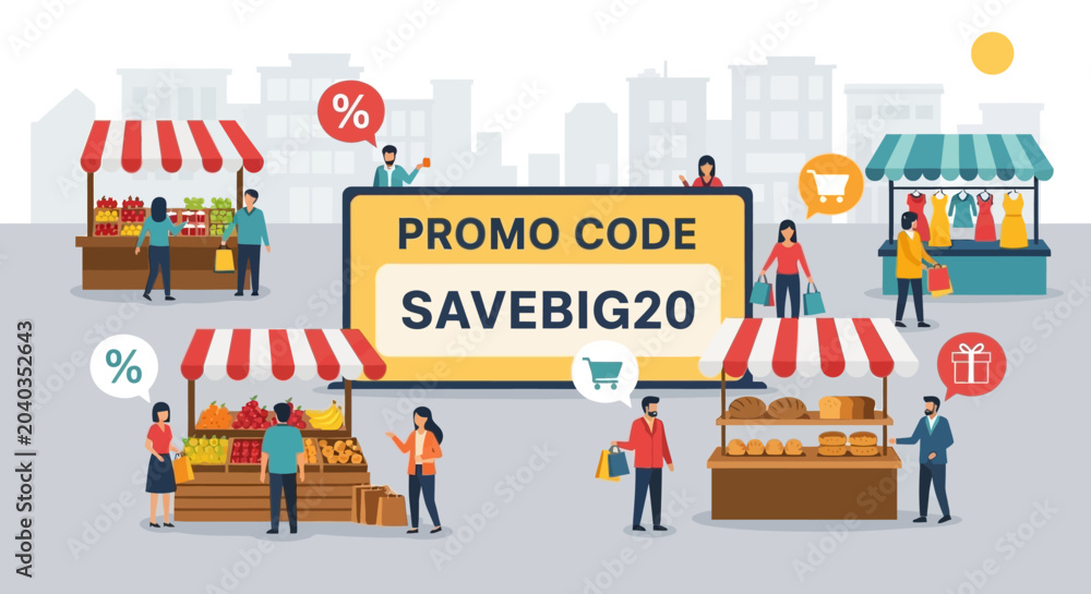 Fototapeta premium People Shopping at Market Stalls.