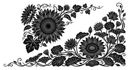 Latest Silhouette Corner Floral Design | Elegant Decorative Floral Border.