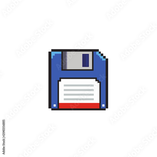 Floppy disk pixel art icon, retro data storage and save game symbol isolated illustration