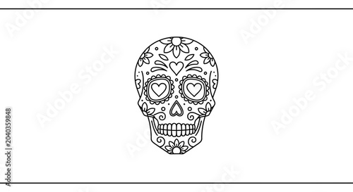 Decorative Sugar Skull Line Art Illustration for Day of the Dead Celebration
