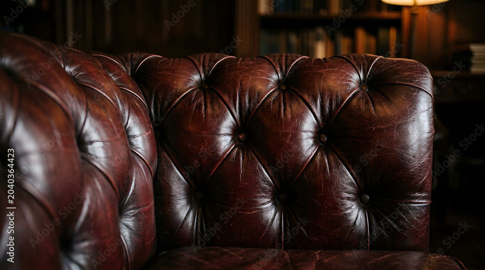Naklejka premium leather sofa with tufted backrest photo brown furniture seating interior design home decor comfortable chair