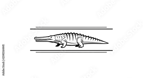 Vintage Crocodile Illustration: Retro Reptile Emblem on White Background