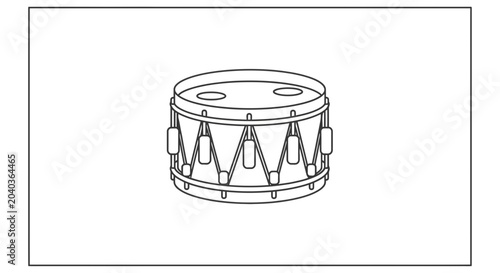 Vintage Drum Illustration, Black and White Line Art, Musical Instrument, Percussion, Retro Style