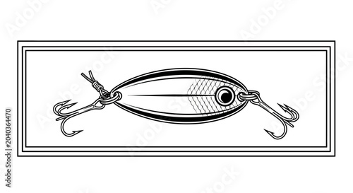 Vintage Fishing Lure Illustration - Spoon Lure with Hooks