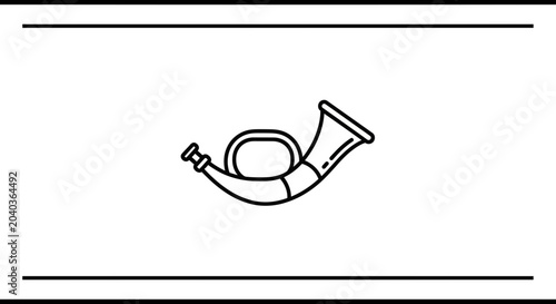 Vintage Hunting Horn Icon, Outline Style, Simple Vector Illustration