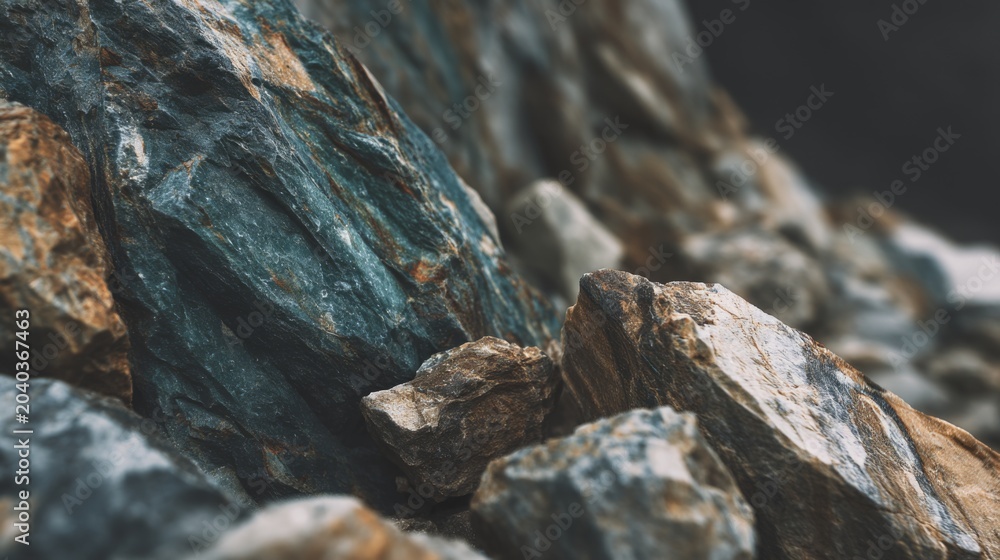 Naklejka premium Close-Up View of Unique Natural Stone Formation with Textured Surfaces and Rich Color Variations in Earthy Tones for Natural Landscape Themes