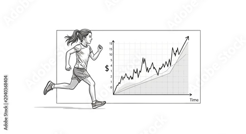 woman running with financial growth graph