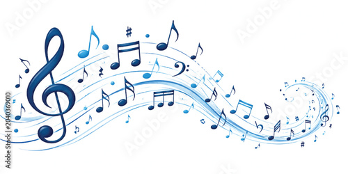 Photos Flowing Musical Notes with Treble Clef Illustration for Music Concept