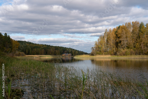 Fotografie View from the shore of Lake Ladoga in the Ladoga Skerries National Park, near th
