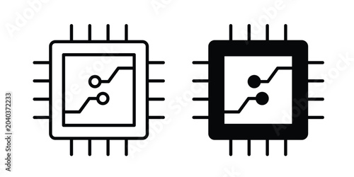 Photos Computer microprocessor icon graphic element set in black linear and clipatrt