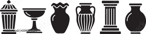 Photography Classical vessel silhouette icon set illustration, ancient pottery vector, ampho
