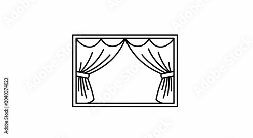 Line art illustration of open stage curtains or window drapes