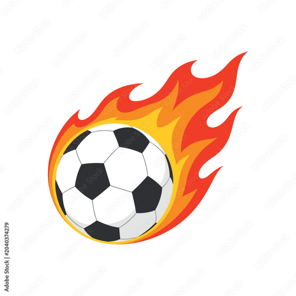 Fototapeta premium Soccer ball with fiery flame trail vector