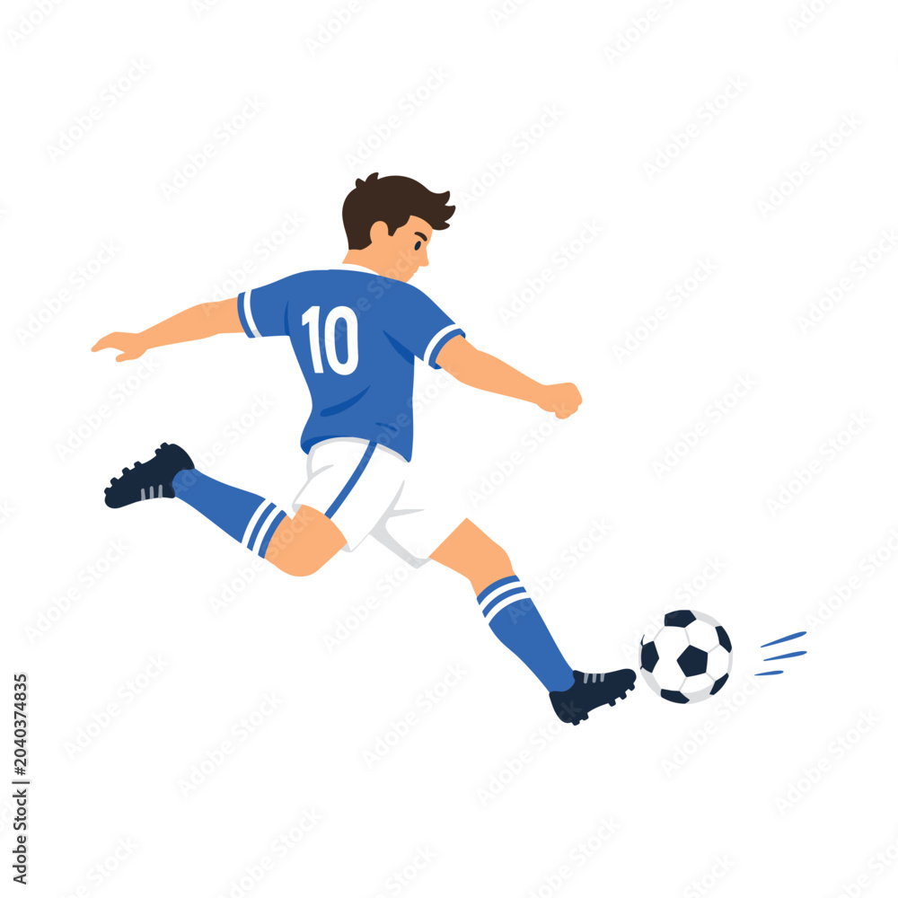 Fototapeta premium Soccer player kicking ball in blue uniform vector