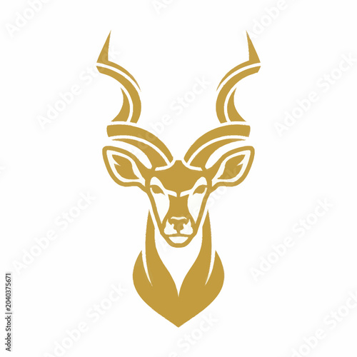 Fotografía Golden Antelope Head with Majestic Horns Silhouette.