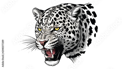 Foto Leopard Head Illustration with Open Mouth 2.