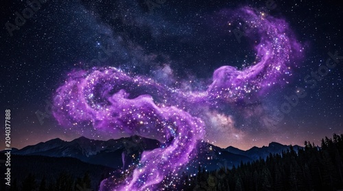 Magical purple smoke effect glittering stars glowing particles vapor stardust