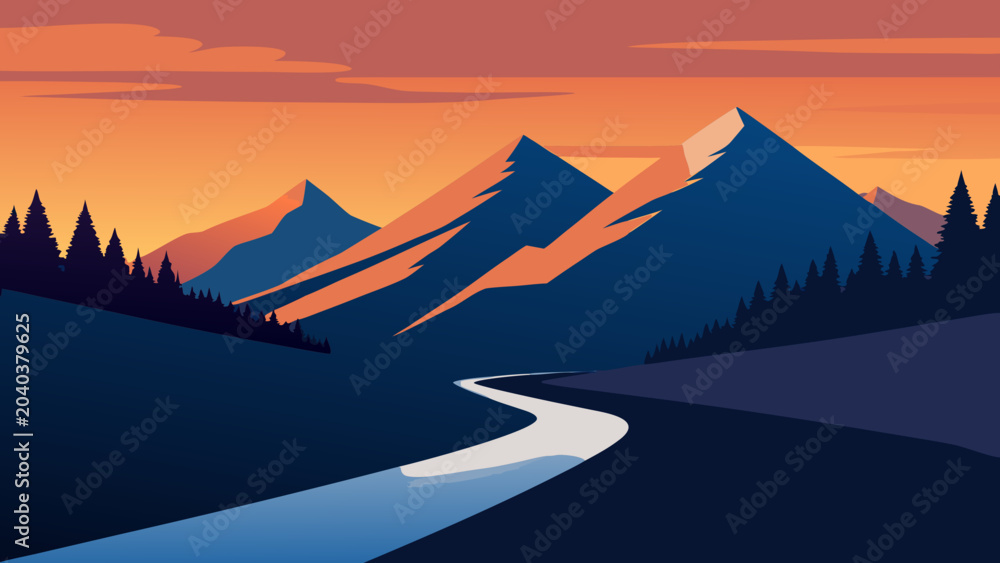 Fototapeta premium Scenic Mountain Road Vector Landscape