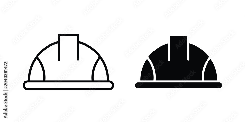 Fototapeta premium Safety helmet icon graphic element set in black linear and clipatrt.