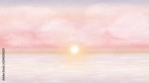 Beautiful watercolor sunset over the ocean background with calm waves and pink sky.Abstract gradient background（154）