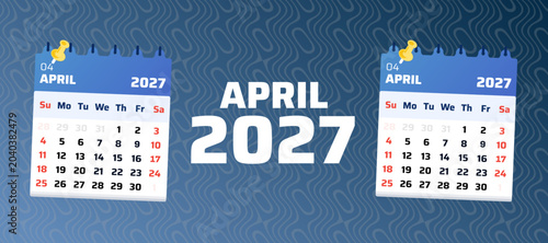 Foto April 2027 monthly calendar with dual planner pages on a blue decorative background