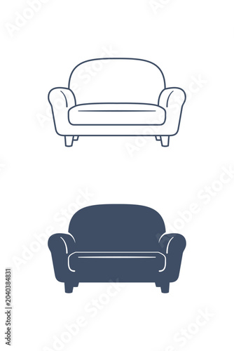 Minimalist Armchair Icon Set, Sofa Furniture Line and Solid Vector Illustration