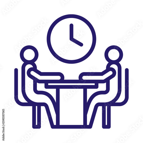Business meeting icon with clock two people at table isolated on transparent background
